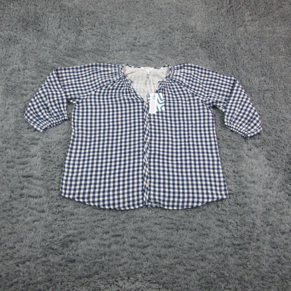 Market & Spruce Blouse Shirt Womens Large Blue Check Gingham 3/4 Sleeve Top NWT